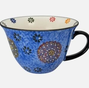 Signature Large Boho Coffee Mug Cafe Cup Latte Stoneware Blue.